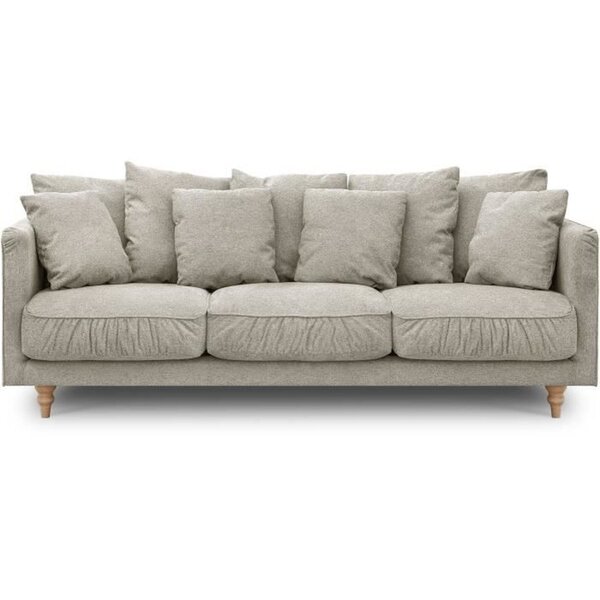 Canapé fixe 4 places CONSTANCE - Tissu beige - Pied en bois massif - 212 x 87 x 93 cm