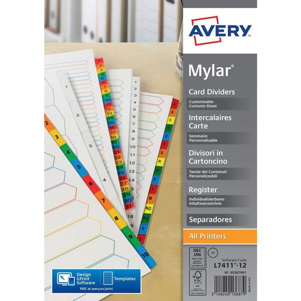 Répertoire mensuel 12 touches en carte blanche onglets plastifiés de couleur Format A4.