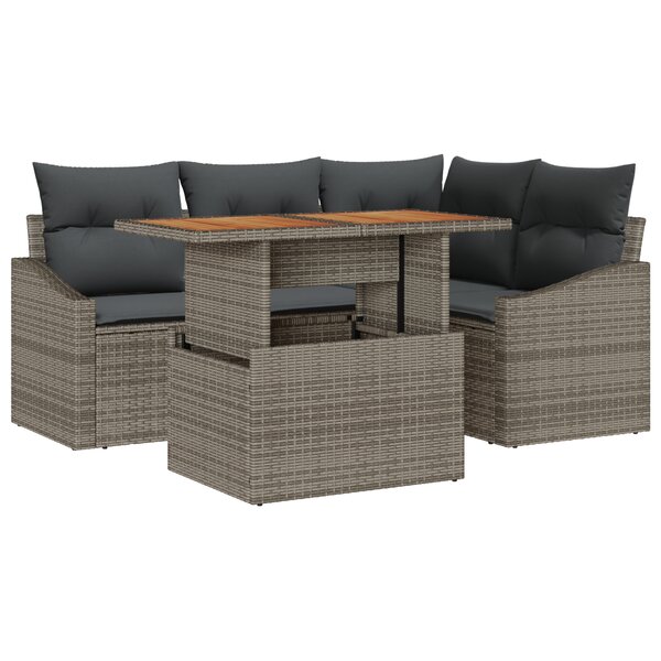 vidaXL Ensemble de jardin de 5 pièces avec coussins en rotin gris poly