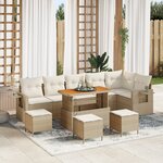 Ensemble de canapé de jardin vidaXL 10 pièces avec coussins Beige Poly rotin Acacia