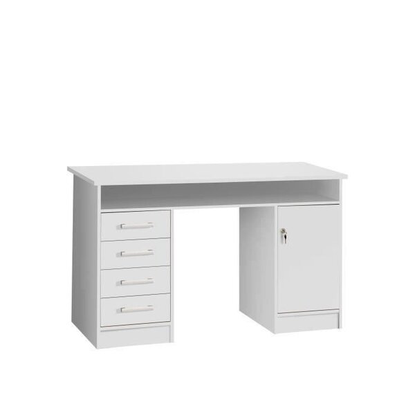 ALICANTE Bureau a clés, 1 porte, 4 tiroirs - Décor papier blanc - L 126 x P 55 x H 76 cm