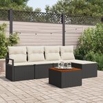 Canapé de jardin 6 pièces avec coussins noir en poly rotin