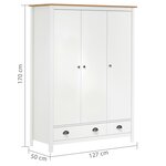 vidaXL Garde-robe à 3 portes Hill Blanc 127x50x170 cm Bois pin solide