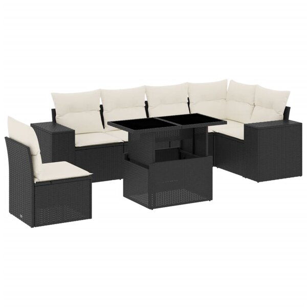vidaXL Salon de jardin 7 Pièces avec coussins noir résine tressée
