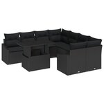 vidaXL Ensemble de canapé de jardin 9 pièces avec coussins en poly rattan noir