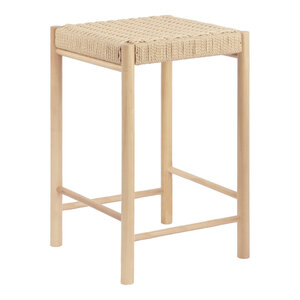 Chaise de comptoir en peuplier avec siège en osier