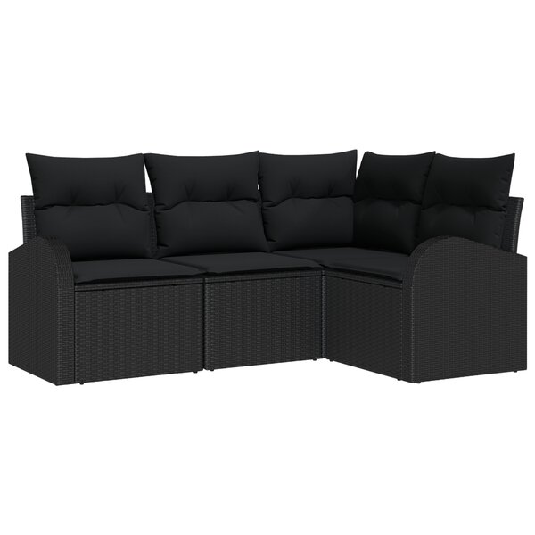 vidaXL Set de canapés de jardin de 4 pièces avec coussins Noir Poly Rotin