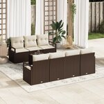 Ensemble de canapé de jardin 8 pièces avec coussins Brun Poly Rattan