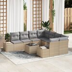 vidaXL Ensemble de Canapés de Jardin 9 Pièces avec Coussins Beige Poly Rattan