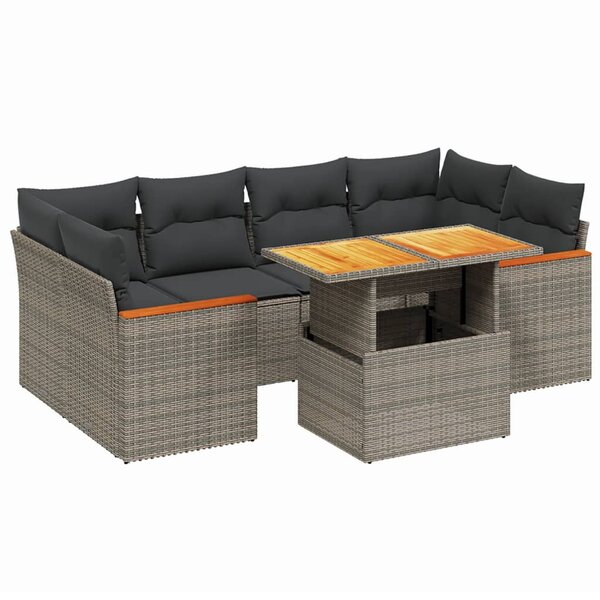 vidaXL Salon de jardin avec coussins 7 Pièces gris résine tressée