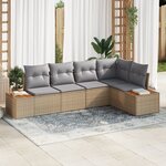 Ensemble de canapé de jardin de 5 pièces avec coussins en beige poly rotin
