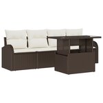 vidaXL Ensemble de Canapé de Jardin 5 Pièces Avec Coussins Marron Rotin Poly