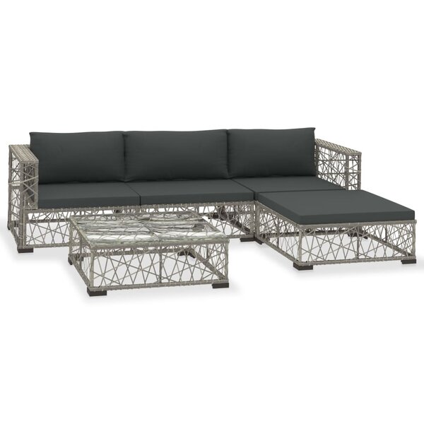 Salon de jardin meuble d'extérieur ensemble de mobilier 5 pièces avec coussins résine tressée gris 02_0016441