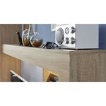 Ensemble meuble TV LOGO - 1 Porte - LED - Mélamine chêne clair et blanc mat - 240 x 41 x 185 cm