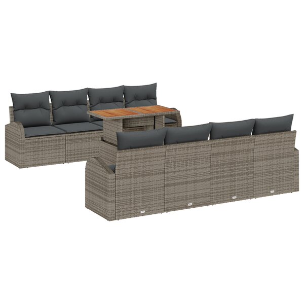 vidaXL Ensemble de Canapés de Jardin de 9 pièces avec Coussins Gris Poly Rotin