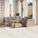Ensemble de canapé de jardin 13 pièces avec coussins beige rotin synthétique acacia
