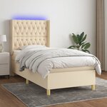 vidaXL Sommier à lattes de lit matelas et LED Crème 90x200 cm Tissu