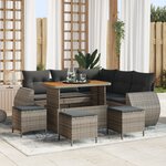 Ensemble de Canapé de Jardin 9 Pièces avec Coussins Gris Poly Rotin Acacia