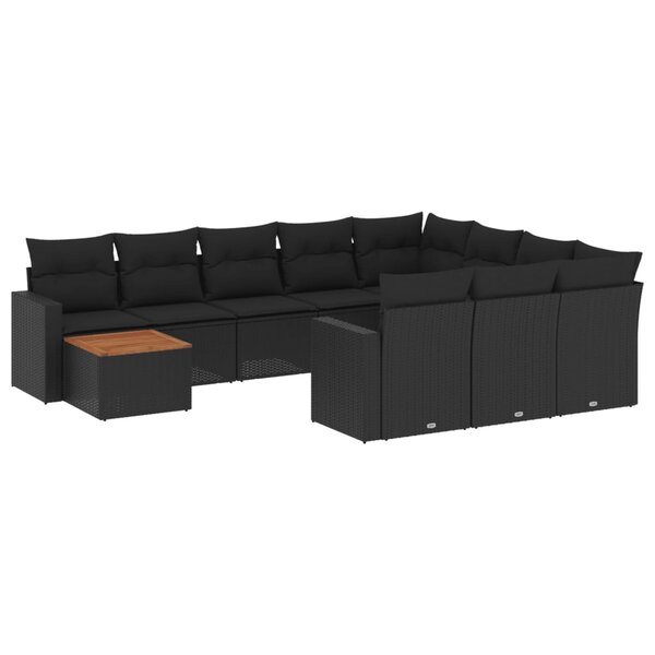 vidaXL Salon de jardin 11 Pièces avec coussins noir résine tressée