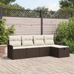Ensemble de canapés de jardin 5 pièces avec coussins marron en poly rotin