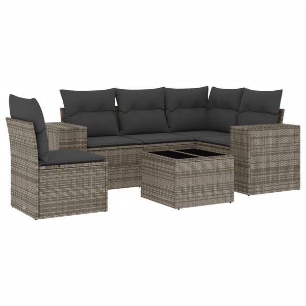 vidaXL Salon de jardin 6 Pièces avec coussins gris résine tressée