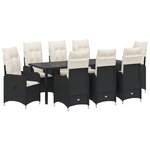 vidaXL Set de salle à manger de jardin 9 pièces avec coussins en noir Poly Rattan