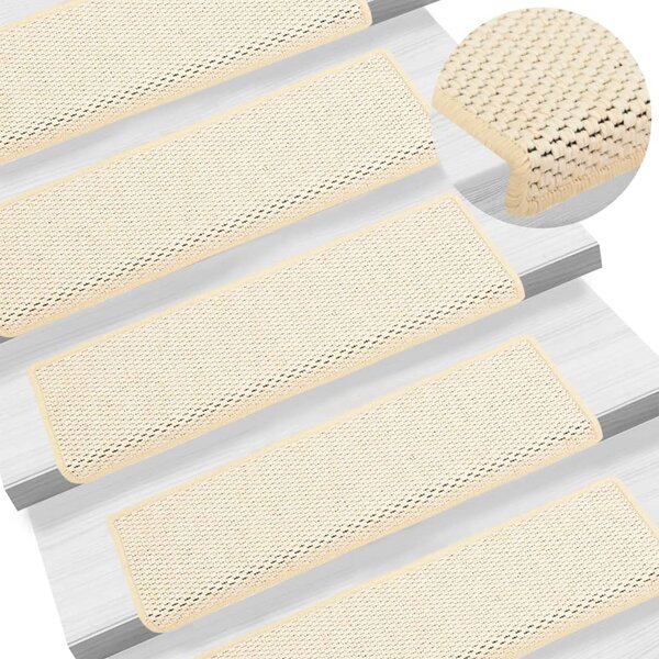 vidaXL Tapis d'escalier autocollants 15 Pièces 65x21x4 cm Crème