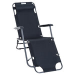 Chaise longue pliable bain de soleil transat de relaxation dossier inclinable avec repose-pied polyester oxford noir