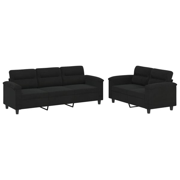 vidaXL Ensemble de canapés 2 Pièces avec coussins noir tissu microfibre