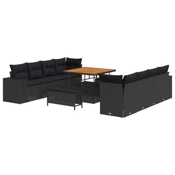 vidaXL Ensemble de Canapés de Jardin 11 Pièces avec Coussins Noir Poly Rattan Acacia