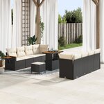 Set de Canapés de Jardin de 11 Pièces avec Coussins en Poly Rattan Noir Acacia