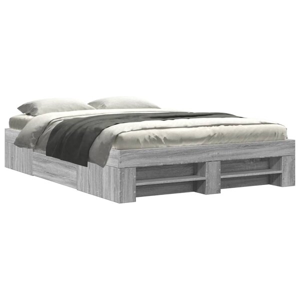 vidaXL Cadre de lit sonoma gris 135x190 cm bois d'ingénierie