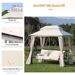 Balancelle de jardin 3 places convertible style colonial grand confort 2 coussins + matelas + moustiquaires inclus noir beige