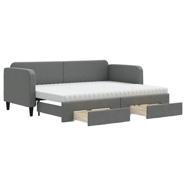 vidaXL Lit de jour avec gigogne et tiroirs gris foncé 80x200 cm tissu