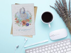 Carte à planter naissance lapinou garçon