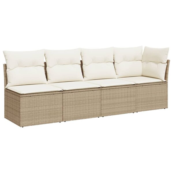 vidaXL Canapé de jardin avec coussins 4 places beige résine tressée