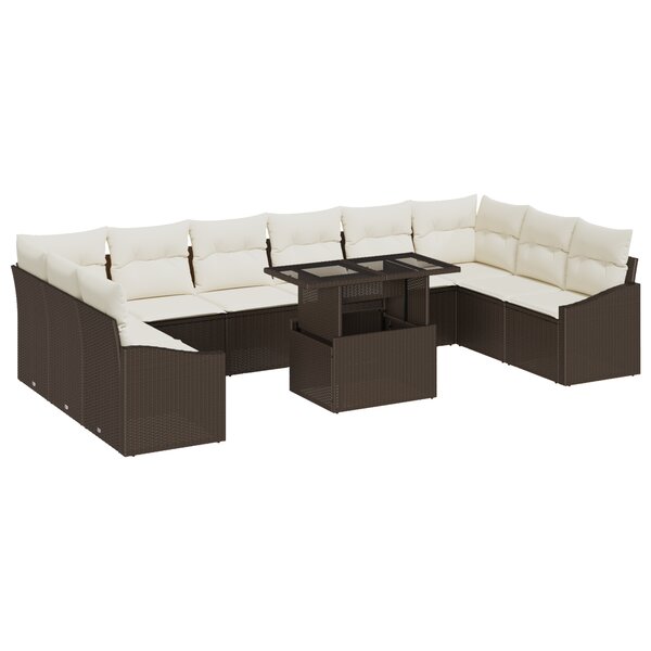 vidaXL Ensemble de canapés de jardin 11 pièces avec coussins Marron en poly rotin