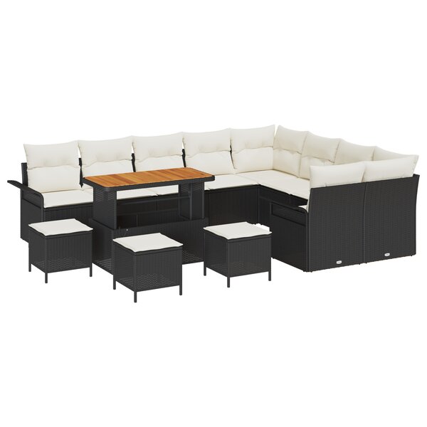vidaXL Ensemble de Sofa de Jardin de 13 Pièces avec Coussins Noir Poly Rattan Acacia