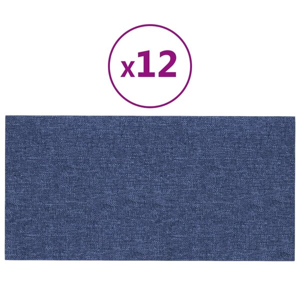 vidaXL Panneaux muraux 12 Pièces Bleu 60x30 cm Tissu 2 16 m²