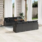 Ensemble de Canapés de Jardin 9 pièces avec Coussins Noir Rattan Poly de vidaXL