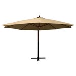 vidaXL Parasol suspendu avec mât en bois 350 cm Taupe