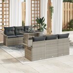 vidaXL Ensemble de canapé de jardin de 7 pièces avec coussins gris clair en poly rotin