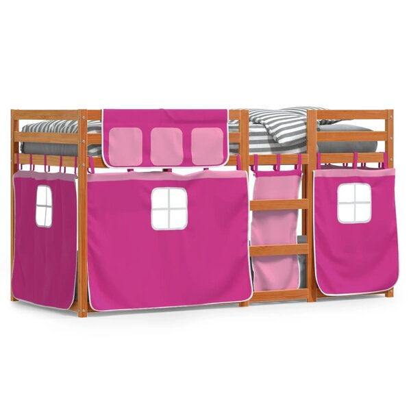 vidaXL Lit superposé avec rideaux rose 80x200 cm bois pin massif