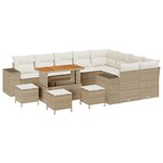 Ensemble de Canapé de Jardin 13 Pièces avec Coussins Beige Rattan Poly Acacia