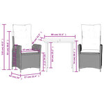 vidaXL Ensemble à manger de jardin 3 Pièces et coussins marron poly rotin