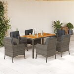 vidaXL Ensemble à manger de jardin et coussins 7 Pièces gris rotin