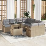 vidaXL Ensemble de canapé de jardin 9 pièces avec coussins beige en poly-rattan