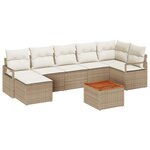 Ensemble de Canapé de Jardin 8 Pièces avec Coussins Beige en Poly Rattan