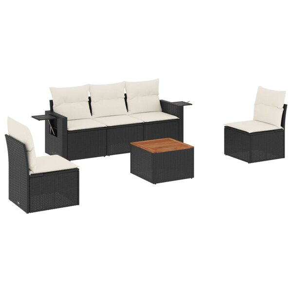 vidaXL Salon de jardin 6 Pièces avec coussins noir résine tressée