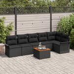 vidaXL Ensemble de Canapé de Jardin 7 Pièces avec Coussins Noir Poly Rattan Acacia
